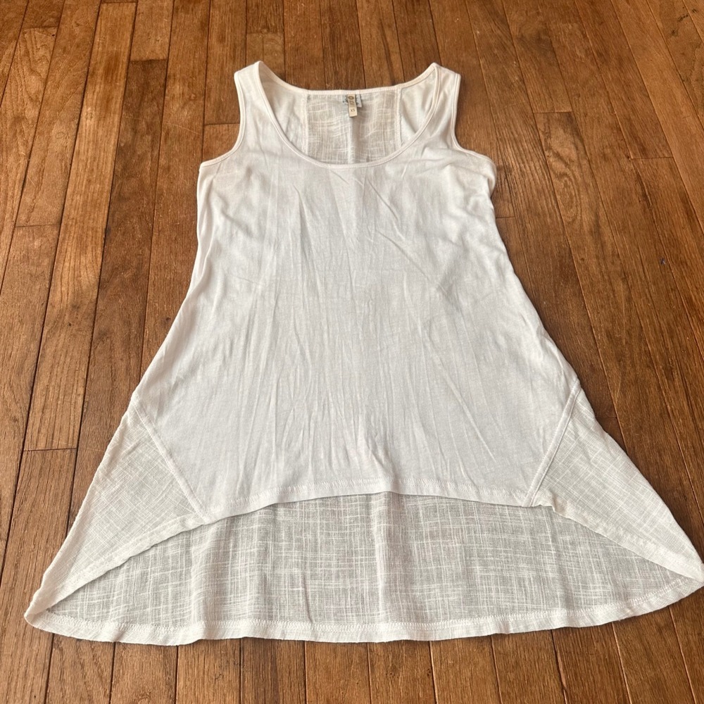 Lagenlook XCVI Tank Top Women XS High Low Gauze Contrast White Modern Casual